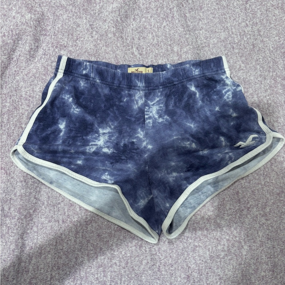 Hollister Blue and White Athletic Shorts with Tie-Dye Design